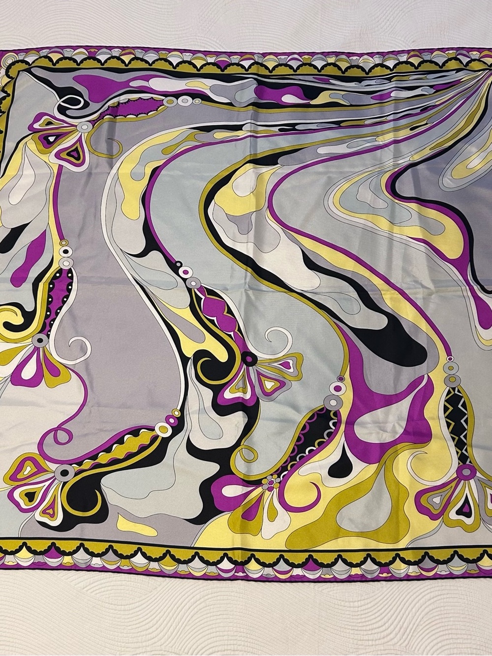 Vintage Emilio Pucci Silk Scarf in Yellow, Purple, Black, Gray, White - Picture 3 of 5